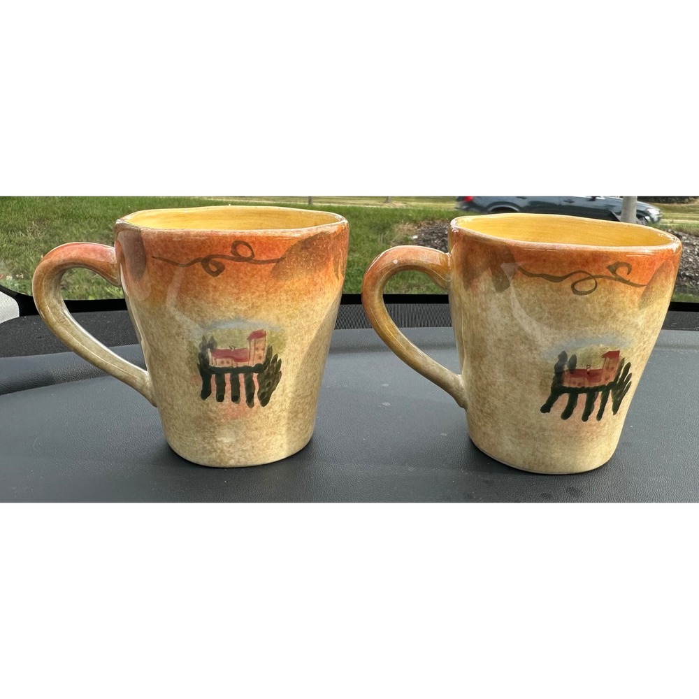 222 Fifth Villa Toscana Coffee Mugs Set of 2 Italian Villa Hand Painted Ceramic